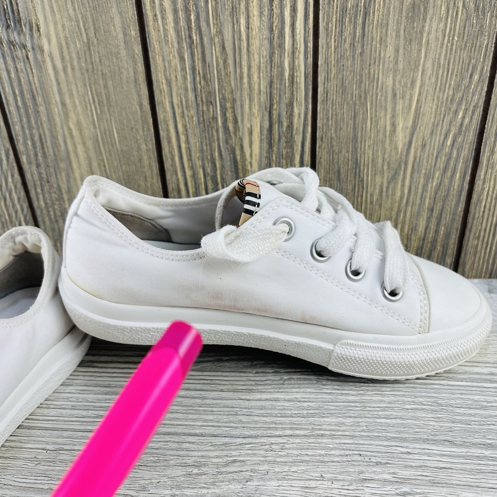 Burberry Kid's Larkhall Icon Stripe Logo Gabardine Sneakers Size 29 - Picture 16 of 16